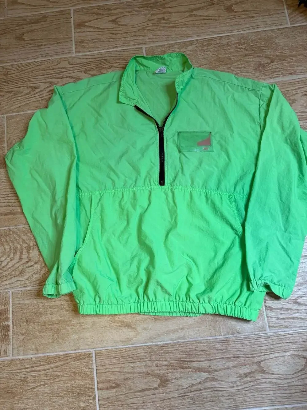 Vintage Crazy Shirt Hawaii Neon Green Half Zip Windbreaker Nylon Pullover Medium